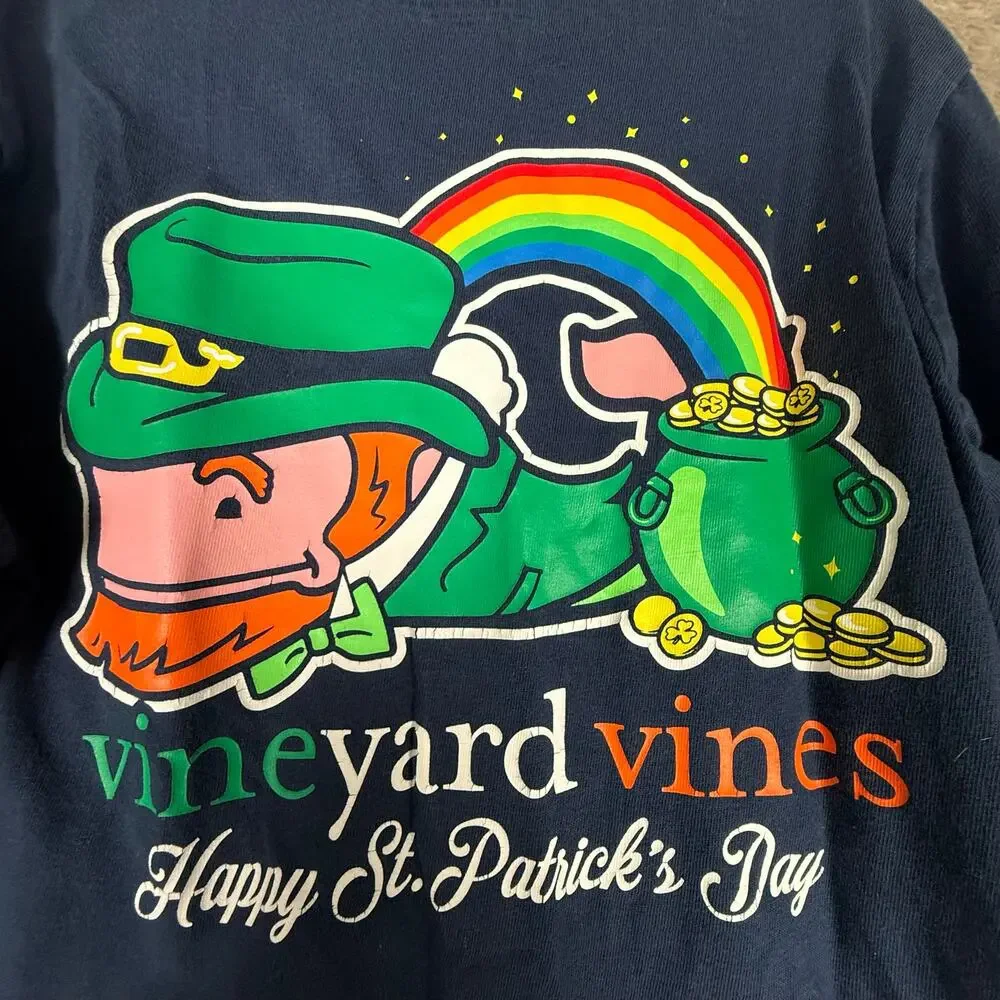 Vineyard Vines Long Sleeve Navy Blue T Shirt St Patricks Day Boys Youth S 8 10